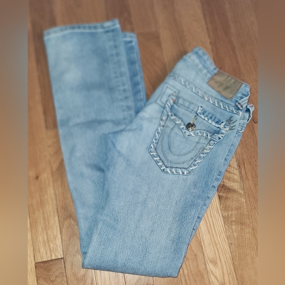 VINTAGE TRUE RELIGION JOEY WHITE STITCH SIZE 28 X 32 LIGHT WASH OLDER NICE - Picture 11 of 12